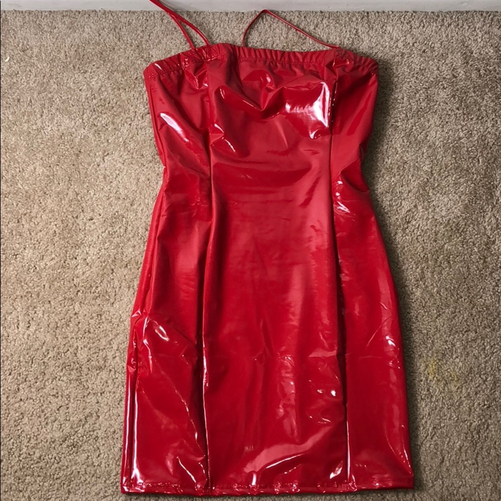 Red Faux Latex Dress